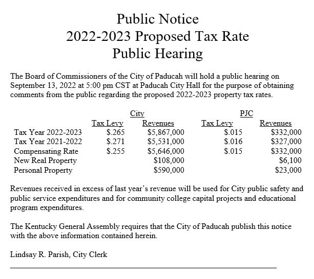 Proposed Property Tax Public Hearing - September 13, 2022